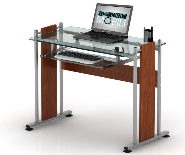 TECHNI MOBILI 3331 moderna GLASS TOP computer DESK  