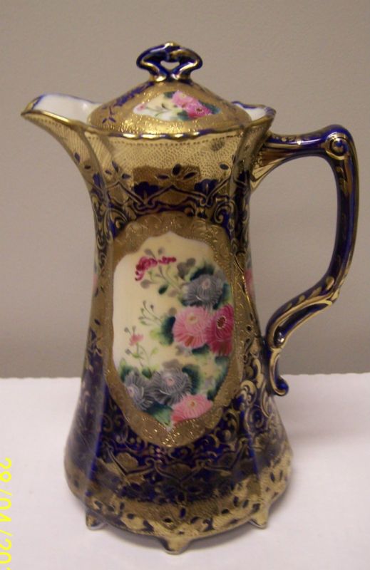 Nippon Cobalt & Gold Floral Chocolate Pot N/R  