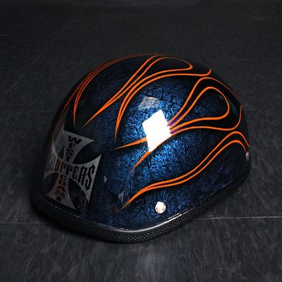 Hand painted half face helmet harley motorcycle (Blue)  