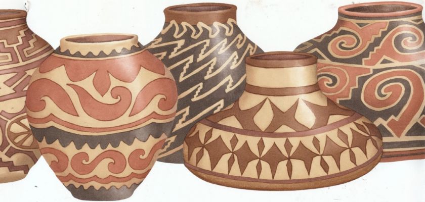 Wallpaper Border Native American Indian Pottery  