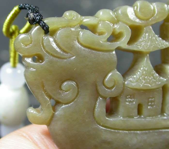   Natural Hetian Nephrite Jade pendant Dragon Sailboat Necklace 336960