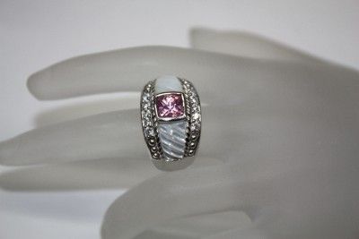 Judith Ripka Pink CZ Mother of Pearl Diamonique Dome Ring Sterling 