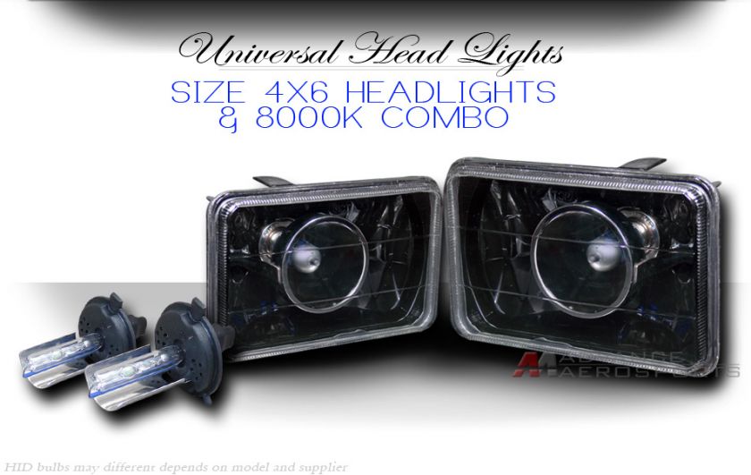 Universal 4x 6 JDM Black Housing Crystal Lens Projector Headlights 