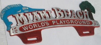 Miami Beach Florida Aluminum License Plate Topper Fob  