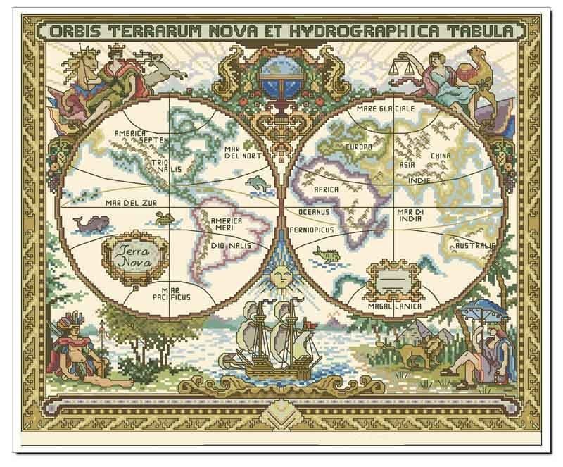   World Naval Navigation MAP Nautical MAP   With DMC floss & Korean Aida