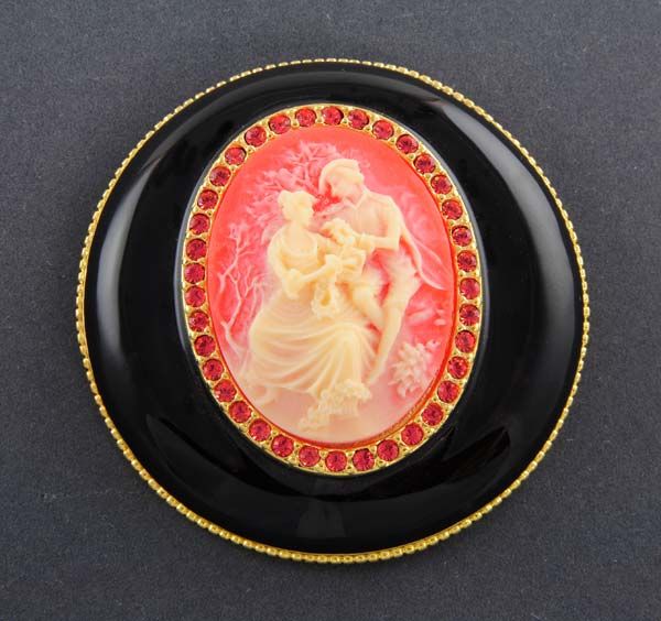 Joan Rivers Lge Sim Tangerine Citrine Cz Faux Cameo Pin  