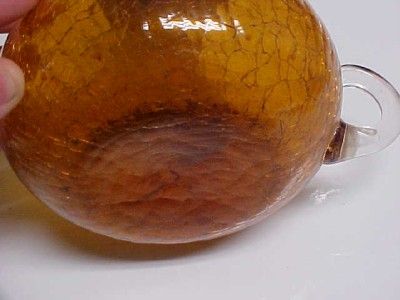 VTG KEROSENE OIL LAMP HAND BLOWN AMBER ORANGE CRACKLE GLASS FINGER 