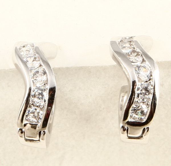 WAVY HOOP WHITE SAPPHIRE *E042* EARRINGS  