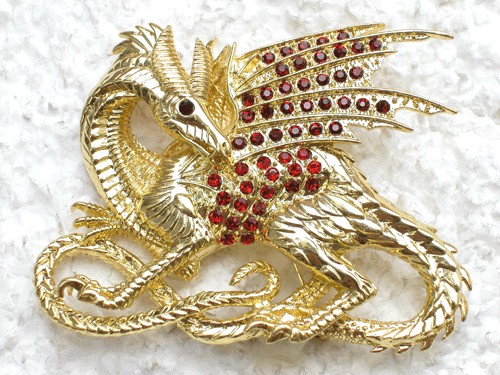 RUBY COLOR RED RHINESTONE CRYSTAL FLY DRAGON PIN BROOCH A18  