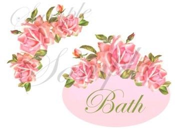 PRETTY chic~ POWDER ROOM BATH DECALS ~ shabby ROSES  