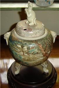 ANTIQUE MEIJI JAPAN SATSUMA V.RARE 3 LEGS CENSER KORO  