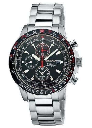 Seiko SSC007 Mens Watch   Stainless Steel Solar Flight Quartz Alarm 