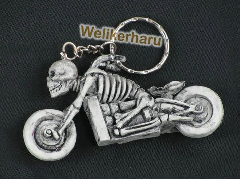 SKULL MOTORCYCLE SKELETON BONES MANS 3D PHONE KEYCHAIN  