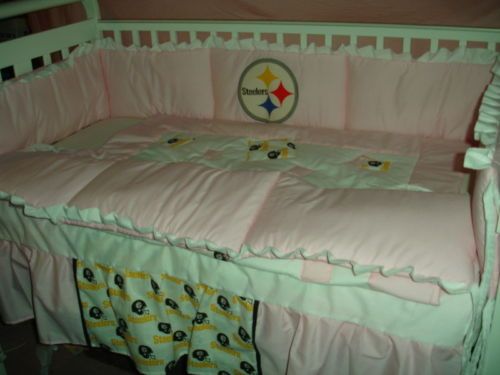 PINK Baby Crib Bedding Set w/Pittsburgh Steelers fabric  