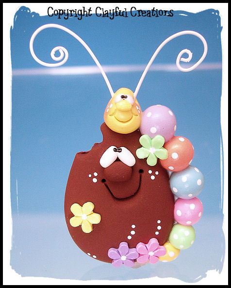 Beckys Polymer Clay Chocolate Egg w/Caterpillar MAGNET  