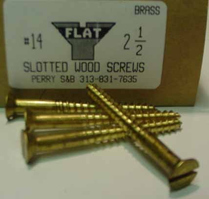 14x2 1/2 Flat Head Slotted Wood Screw Solid Brass (10)  